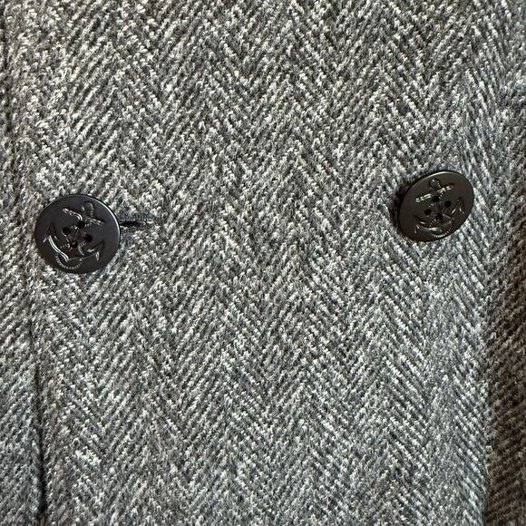 Lifted Research Group LRG Gray Herringbone Wool Blend Double Breasted Pea Coat L - Picture 3 of 16
